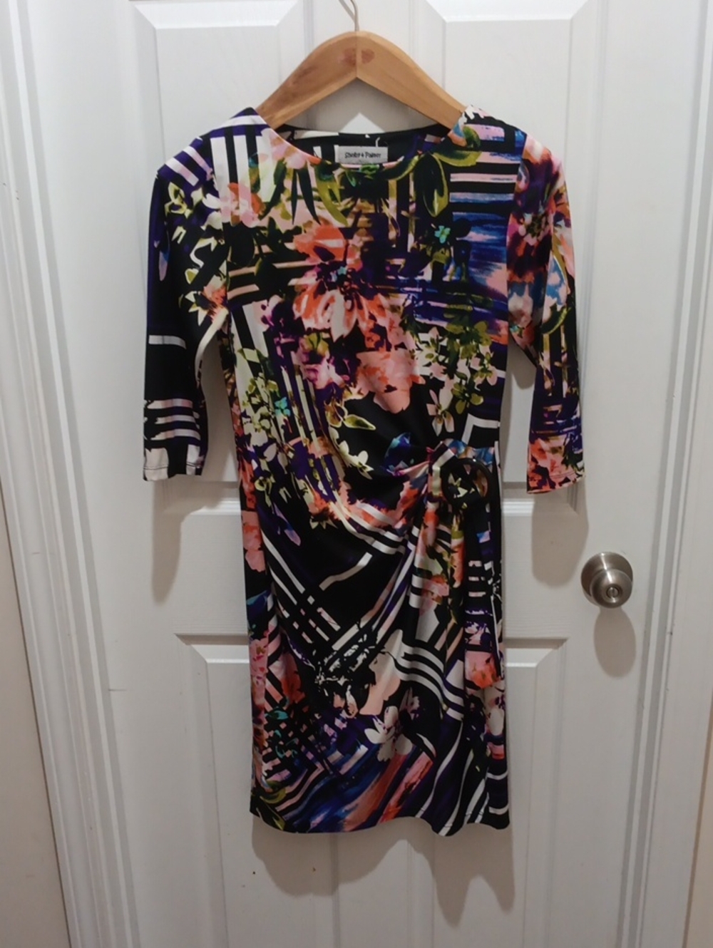 Shelby & Palmer Black Floral-Print Twist-Waist Midi Dress